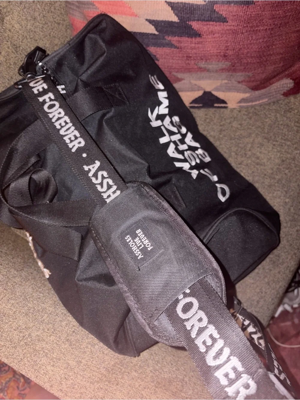 assholes live forever nylon bag